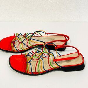 Vintage 80s Studio Works Sandals MultiColor Elastic Bungee Cord Straps Women 7.5